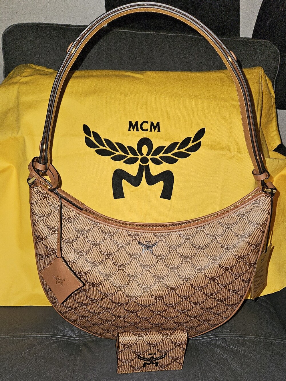 MCM Lauretos Nappa Medium Himmel Hobo Crossbody W/ Card Case